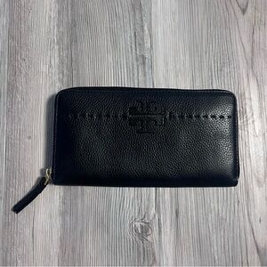 Tory Burch Black large Leather Wallet with gold zipper